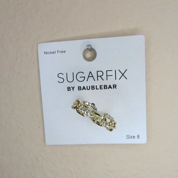 SUGARFIX by BaubleBar Crystal Link Chain Ring  Size 8  Gold - Picture 2 of 3